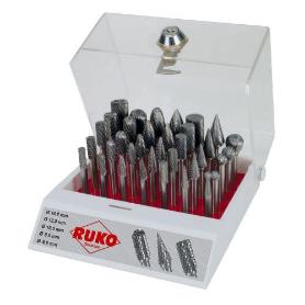 RUKO-116008-JUEGO DE 35 FRESAS DE METAL DURO CON VÁSTAGO DE 6 MM EN VITRINA DE PLÁSTICO