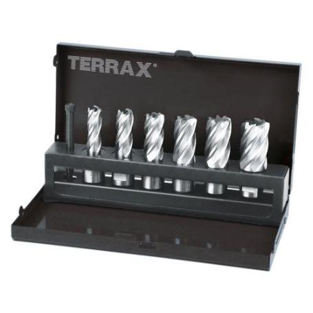 TERRAX-A108820-JUEGO DE 7 BROCAS HUECAS CON VÁSTAGO WELDON DE 19 MM (6 BROCAS HUECAS + 1 GUÍA-EXPULSOR)