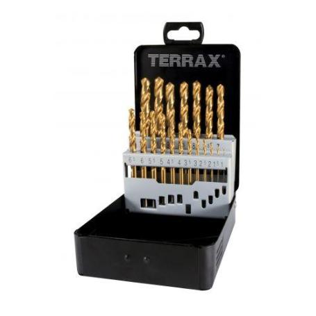 TERRAX-A250214T-JUEGO DE 19 BROCAS DIN 338 TIPO N HSS-TIN RECTIFICADAS