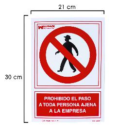 CARTEL PROHIBIDO EL PASO PERSONA AJENA EMPRESA 30X21 CM.