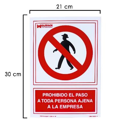 CARTEL PROHIBIDO EL PASO PERSONA AJENA EMPRESA 30X21 CM.