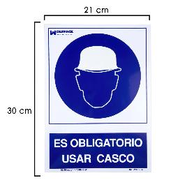 CARTEL OBLIGATORIO USAR CASCO 30X21 CM.