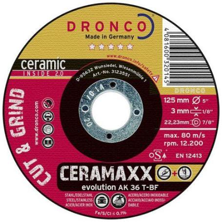 DRONCO-AK36T-115-DISCO DE CORTE Y DESBASTE CERAMAXX DE 115 X 3 MM (CAJA 10)