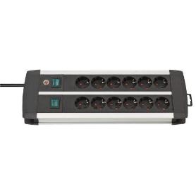 BRENNENSTUHL-1391000912-BASE M&#XFA;LTIPLE PREMIUM-ALU-LINE TECHNICS CON 2 Y 3 INTERRUPTORES (12 TOMAS)