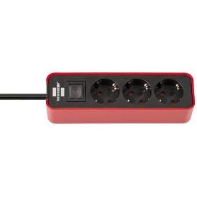 BRENNENSTUHL-1153230070-BASE M&#XFA;LTIPLE ECOLOR ROJA/ NEGRA CON DISEÑO COMPACTO (3 TOMAS)