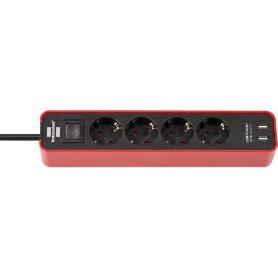 BRENNENSTUHL-1153240076-BASE M&#XFA;LTIPLE ECOLOR CON DISEÑO COMPACTO Y PUERTOS USB (COLOR ROJO/ NEGRO)