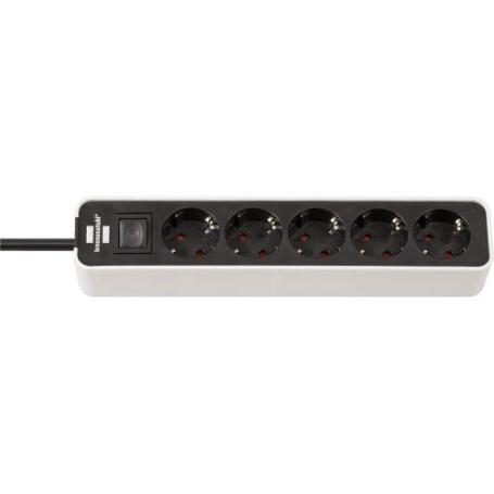 BRENNENSTUHL-1153250020-BASE M&#XFA;LTIPLE ECOLOR BLANCA/ NEGRA CON DISEÑO COMPACTO (5 TOMAS)