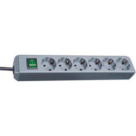 BRENNENSTUHL-1159540015-BASE M&#XFA;LTIPLE ECO-LINE GRIS PLATA CON INTERRUPTOR (6 TOMAS Y 1.5 M)