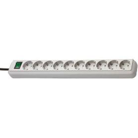 BRENNENSTUHL-1159350010-BASE M&#XFA;LTIPLE ECO-LINE GRIS CLARO CON INTERRUPTOR (10 TOMAS Y 3 M)