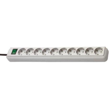 BRENNENSTUHL-1159350010-BASE M&#XFA;LTIPLE ECO-LINE GRIS CLARO CON INTERRUPTOR (10 TOMAS Y 3 M)