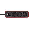 BRENNENSTUHL-1153230070-BASE M&#XFA;LTIPLE ECOLOR ROJA/ NEGRA CON DISEÑO COMPACTO (3 TOMAS)