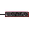 BRENNENSTUHL-1153230070-BASE M&#XFA;LTIPLE ECOLOR ROJA/ NEGRA CON DISEÑO COMPACTO (3 TOMAS)
