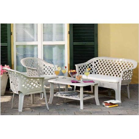 TRESILLO VERANDA BLANCO + COJINES  CONJUNTO