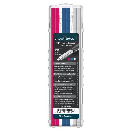 ESTUCHE 12 MINAS MARCADO PERMANENTE ROSA, AZUL, BLANCO PARA BIG DRY EN BLISTER