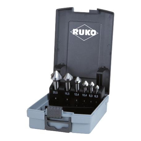 RUKO-102152RO-JUEGO DE 6 AVELLANADORES CÓNICOS DIN 335 TIPO C 90&#XB0; HSS EN CAJA DE PLÁSTICO