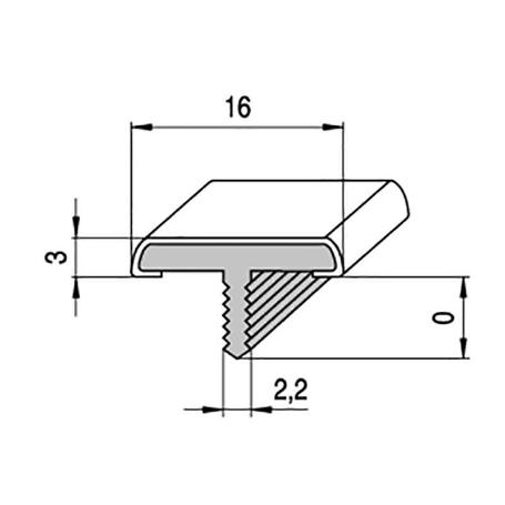 PERFIL T LAREDO 16MM 3M. PLATA MATE  EMBELLECEDOR PARA PUERTAS Y MUEBLES.