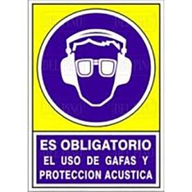 SEÑAL 624 ADHES.148X105OB.GAFA/P.ACUST ES OBLIGATORIO USO GAFAS Y PROT.ACUSTICA