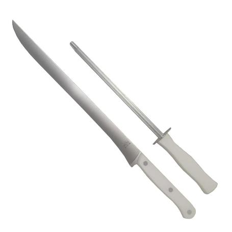 CUCHILLO JAMON + CHAIRA BLANCO 26 CM ESTUCHE