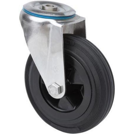 RUEDA GIRATORA AGUJERO M12 INOX.20ZVI200-PSN POLIAMIX-GOMA NEGRA EJE LISO