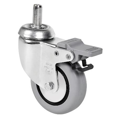 RUEDA GIRATORA ESPIGA LISA M12X30 FRENO 33BHFD80CP-PGI POLIAMIX-GOMA GRIS LIS