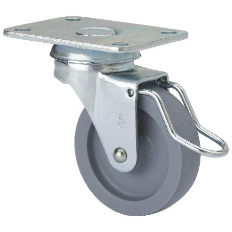 RUEDA GIRATORA PLACA FRENO VARILLA 10BSRFV60-BP PLASTICO GRIS EJE LISO