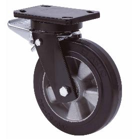 RUEDA GIRATORA PLACA FRENO 10HLBFD250H-DEB ALUMINIO-GOMA NEGRA ELASTICA BOLAS