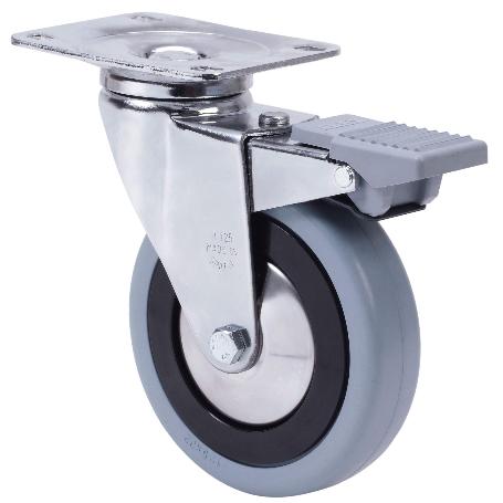 RUEDA GIRATORA PLACA FRENO 10AFD200CP-PGAB POLIAMIX-GOMA GRIS EJE BOLAS