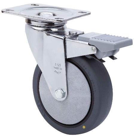 RUEDA GIRATORA PLACA FRENO 10AFD100CP-PGCSB POLIUR.GRIS CONDUCT.EJE BOLAS