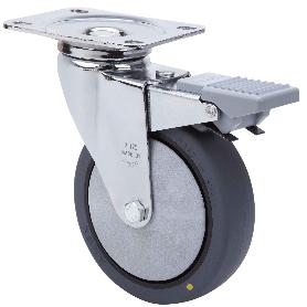 RUEDA GIRATORA PLACA FRENO 10AFD125CP-PGCSB POLIUR.GRIS CONDUCT.EJE BOLAS