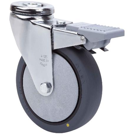 RUEDA GIRATORA AGUJERO M12 FRENO 20AFD125CP-PGCSB POLIUR.GRIS CONDUCT.BOLAS