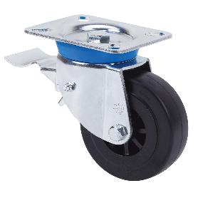 RUEDA GIRATORA PLACA FRENO 10TVFD80-TPGN NYLON NEGRO-GOMA NEGRA EJE LISO