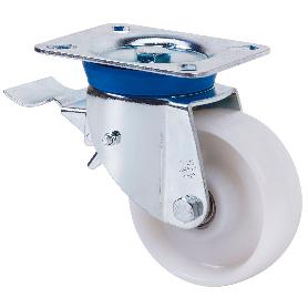 RUEDA GIRATORA PLACA FRENO 10TVFD125-TNB NYLON BLANCO EJE BOLAS