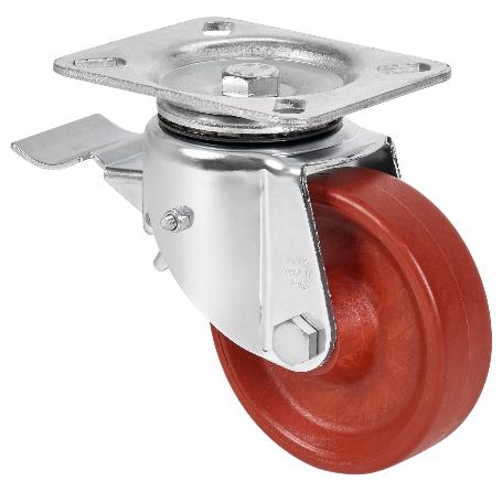 RUEDA GIRATORA PLACA FRENO 10TVFD80-TD RESINA MARRON EJE LISO