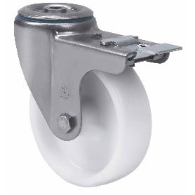 RUEDA GIRATORA AGUJERO M12 FRENO INOX.20ZVIFD200-UT POLIAMIX BLANCO EJE LISO