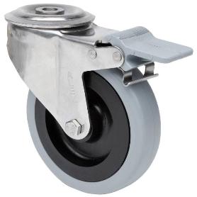 RUEDA GIRATORA AGUJERO M12 FRENO INOX.20ZVIFD100-PGAN POLIAMIX-GOMA GRIS LISO