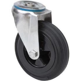 RUEDA GIRATORA AGUJERO M12 INOX.20ZVI100-PSN POLIAMIX-GOMA NEGRA EJE LISO