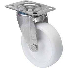 RUEDA GIRATORA PLACA INOX.10ZVLI100-UT POLIAMIX BLANCO EJE LISO