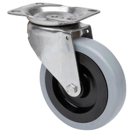 RUEDA GIRATORA PLACA INOX.10ZVLI100-PGAN POLIAMIX-GOMA GRIS EJE LISO