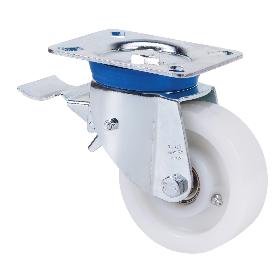 RUEDA GIRATORA PLACA FRENO 10TVFD200-FT NYLON BLANCO EXTRAFUERTE EJE LISO