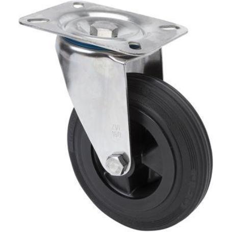 RUEDA GIRATORA PLACA INOX.10ZVLI100-PSN POLIAMIX-GOMA NEGRA EJE LISO