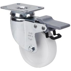 RUEDA GIRATORA PLACA FRENO 10BHFD100-SL PLASTICO BLANCO EJE LISO