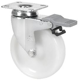 RUEDA GIRATORA PLACA FRENO 10BHAFD125-UT POLIAMIX BLANCO EJE LISO