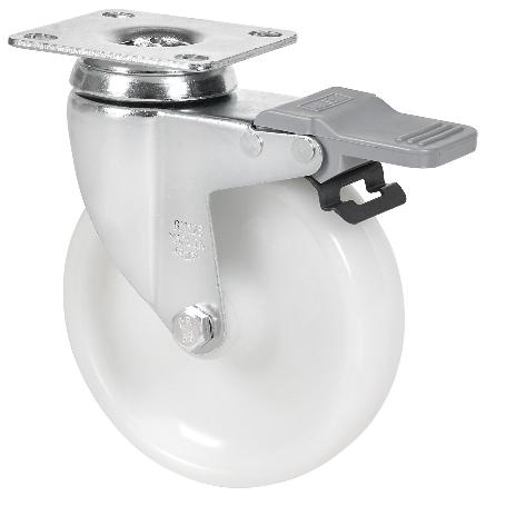 RUEDA GIRATORA PLACA FRENO 10BHAFD125-UT POLIAMIX BLANCO EJE LISO