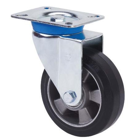 RUEDA GIRATORA PLACA 10TV125-DEB ALUMINIO-GOMA NEGRA ELASTICA EJE BOLAS