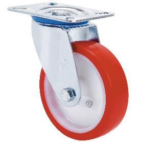 RUEDA GIRATORA PLACA 10ZV200-POB NYLON BLANCO-POLIUR.ROJO EJE BOLAS