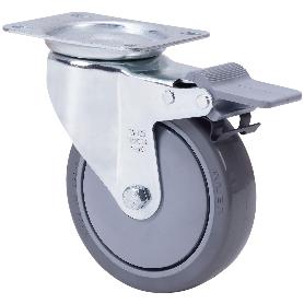 RUEDA GIRATORA PLACA FRENO 10ZVFD125CP-PUISB POLIP.-POLIUR.GRIS EJE BOLAS