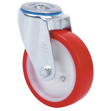 RUEDA GIRATORA AGUJERO M12 20ZV200-PO NYLON BLANCO-POLIUR.ROJO EJE LISO