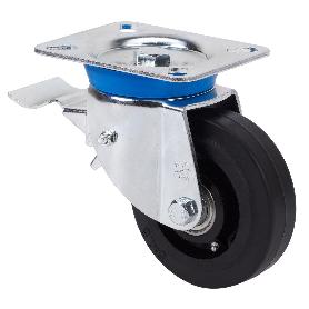 RUEDA GIRATORA PLACA FRENO 10TVFD150-HGB HIERRO-GOMA NEGRA NATURAL EJE BOLAS