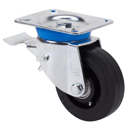 RUEDA GIRATORA PLACA FRENO 10TVFD150-HGB HIERRO-GOMA NEGRA NATURAL EJE BOLAS