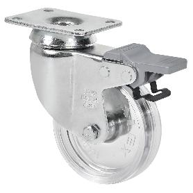 RUEDA GIRATORA PLACA FRENO CROMADA 10BHDFD80-SLC POLICARBONATO TRANSP.LISO